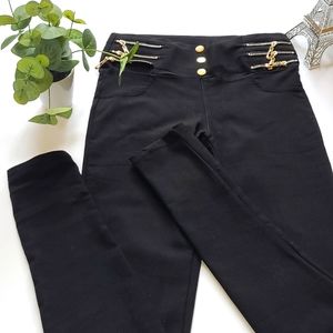 Azz Black Leggings with Gold Accents. Size S/M. #2-0219 NWOT